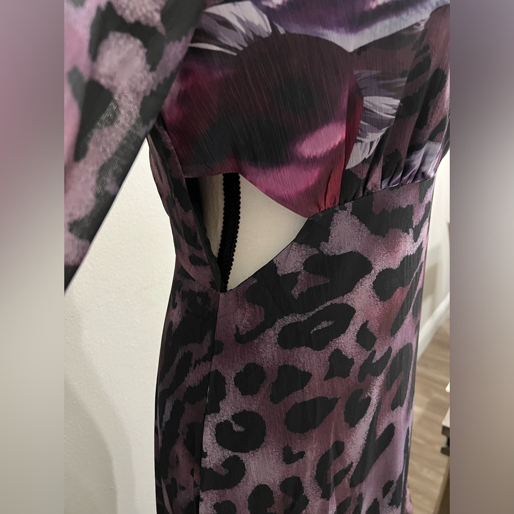 Floral Animal Print Long Sleeve V Neck Cut Out Maxi Dress - Picture 5 of 16